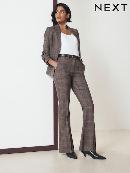 Burgundy - Check Bootcut Tailored Trousers