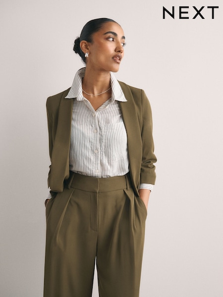 Olive Green - Relaxed Ruched Sleeve Blazer
