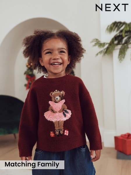 Burgundy Red - Nutcracker Bear Christmas Jumper (3mths-7yrs)