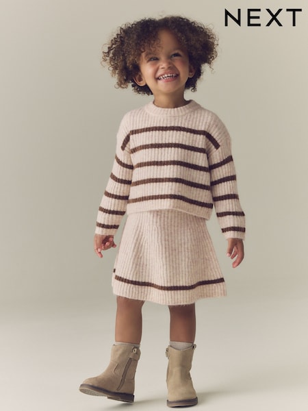 Ecru and Chocolate - Stripe Rib Skirt Set (3mths-7yrs)