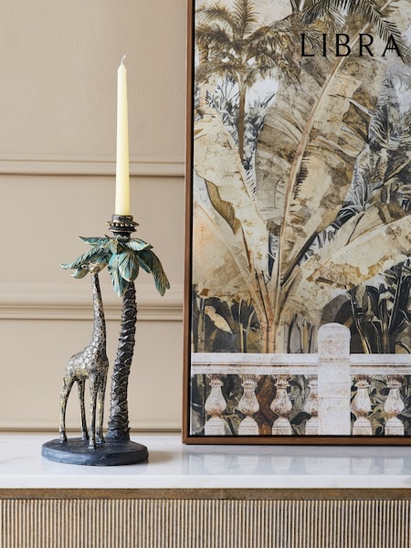 Libra Interiors Gold Palm Candle Stick with Giraffe (Y39199) | £70