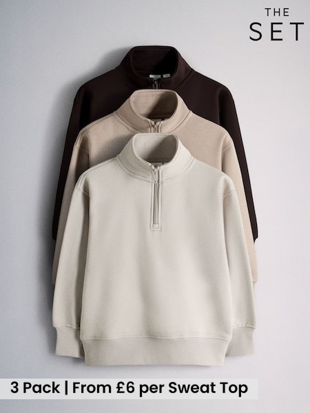 Brown/Cream - The Set 3 Pack Quater Zip Sweat Tops