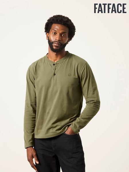 Khaki/Natural/Brown - Regular Fatface Long Sleeve Henley T-shirt