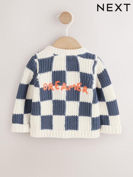 Blue - Embroidered Slogan Knitted Baby Cardigan (0mths-2yrs)