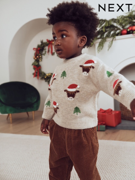 Ecru - Christmas Crew Neck Jumper (3mths-7yrs)