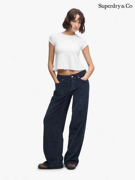 Blue - Superdry Mid Baggy Jumbo Cord Trousers