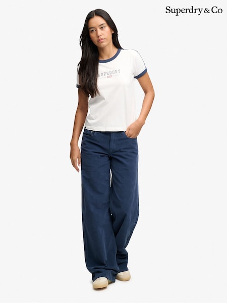 Blue - Superdry Mid Baggy Mini Cord Trousers