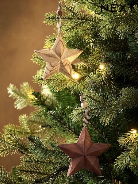 Set Of 2 Wooden Star Baubles