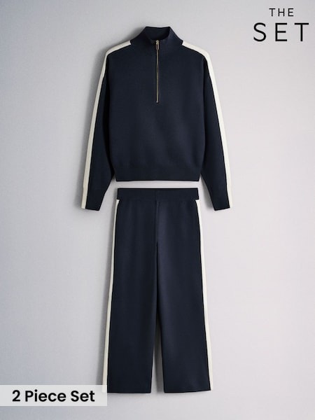 Navy Blue - The Set Jumper And Joggers Co-ord Set With Side Stripe Tipping