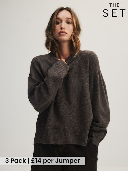 Cream/Taupe Brown/Chocolate Brown - The Set 3 Pack Crew Neck Jumpers