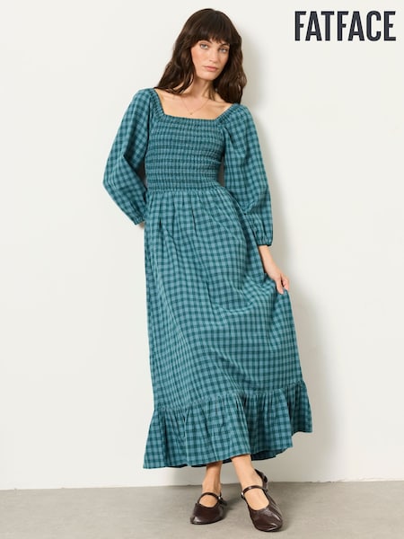 Teal Blue Check - Fatface Midi Dress