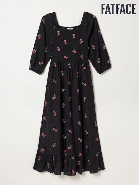 Black - Fatface Embroidered Midi Dress