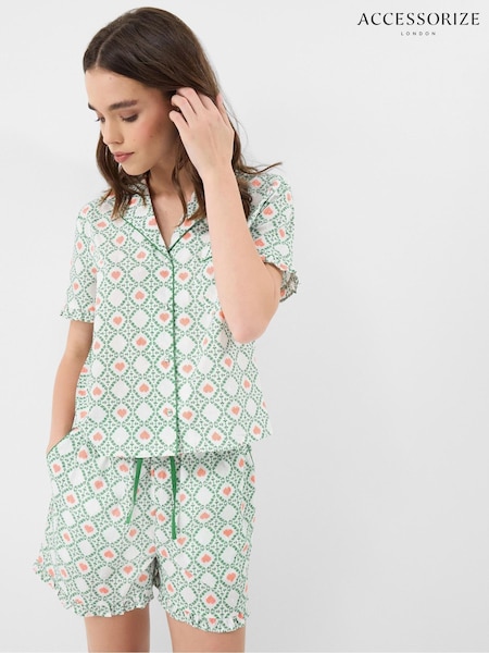 Accessorize Cream Heart Print Ruffle Shorts Pyjama Set (Y40544) | £35