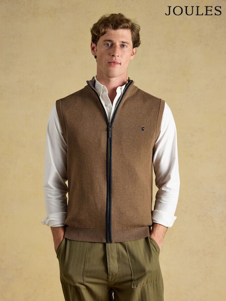 Brown - Regular Joules Hillside Zip Up Gilet