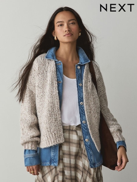 Neutral Neppy - Soft Touch Chunky Knit Open Cardigan