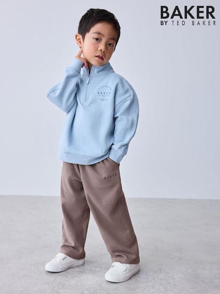 Blue/Brown - Baker By Ted Baker Funnel Zip Neck Blue/brown Sweatshirt And Joggers Set