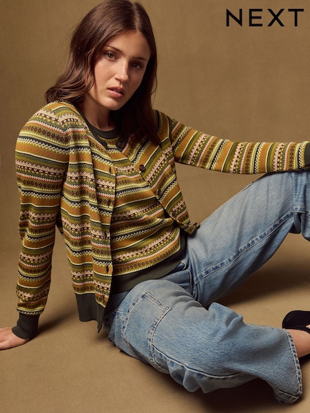 Green Fairisle - Soft Touch Cotton Rich Open Layer Cardigan