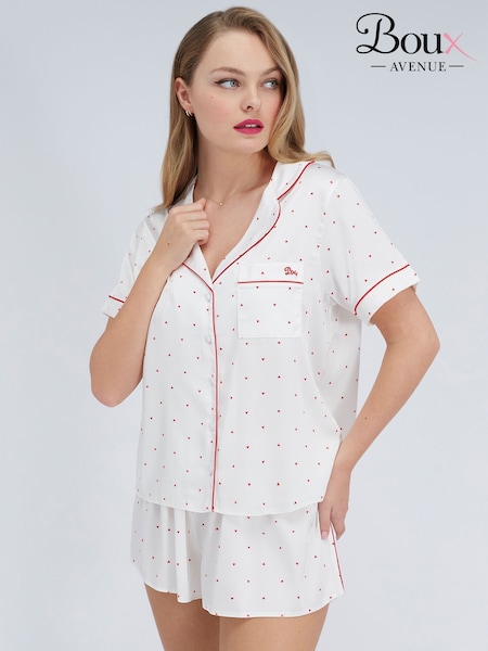 Boux Avenue White Heart Satin Short Pyjamas Set (Y40856) | £46