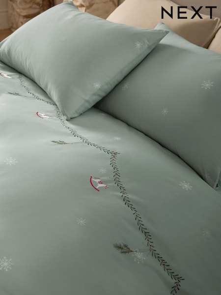Christmas Wreath Embroidery Duvet Cover And Pillowcase Set