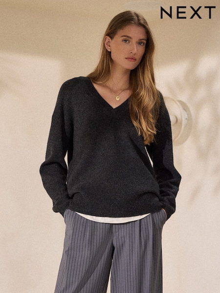 Charcoal Grey - Merino Wool N.premium V-neck Jumper