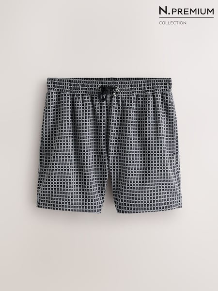 Black - Regular N. Premium Geo Pattern 5 Inch Swim Shorts