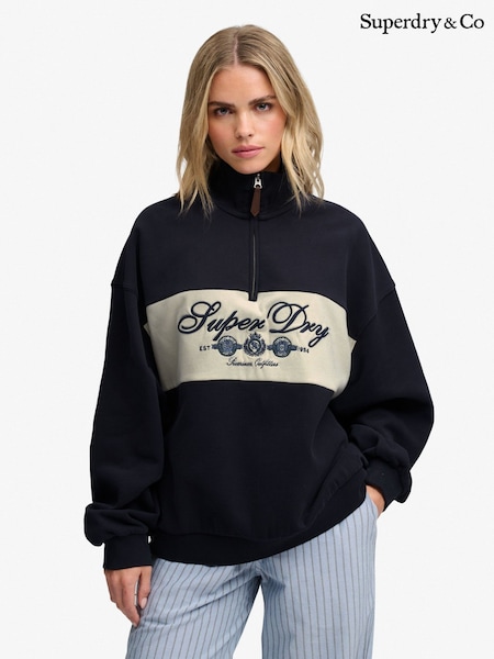 Blue - Superdry Ornate Script Half Zip Sweat Top