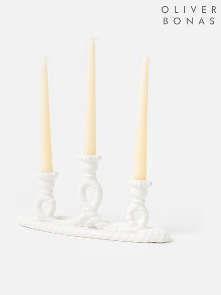 Oliver Bonas Cream Twist Loop Ceramic Candelabra (Y41339) | £40