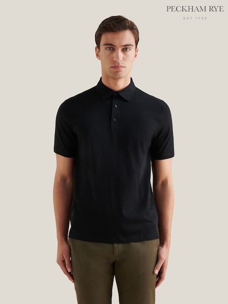 Peckham Rye Black Mercerised Jersey Polo Shirt (Y41578) | £50