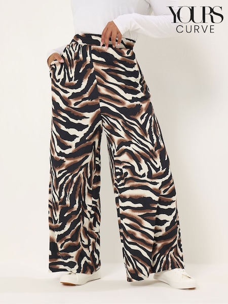Yours Curve Black Animal Print Wide Leg Trousers (Y41650) | £27