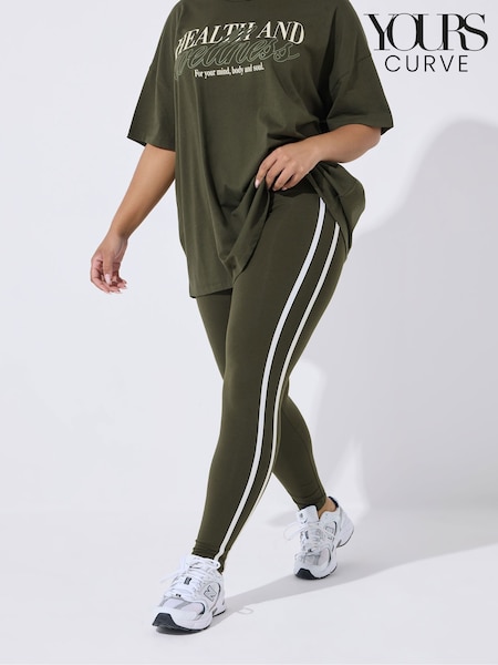 Yours Curve Green Active Side Stripe Leggings (Y41667) | £24