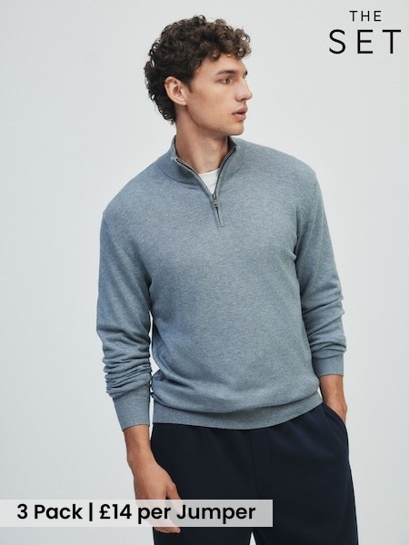 Black/Grey - Regular The Set 3 Pack Quarter Zip Knit Jumpers