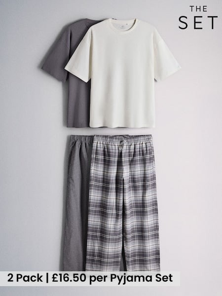 Charcoal Grey - Regular The Set 2 Pack Short Sleeve T-shirt Check Bottom Pyjamas