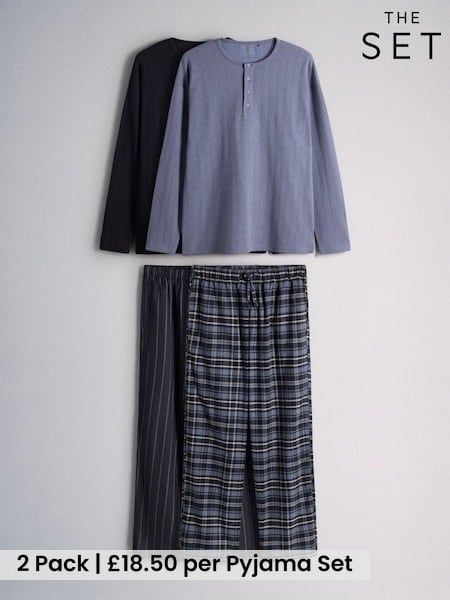 Black - Regular The Set 2 Pack Henley Check Pyjamas