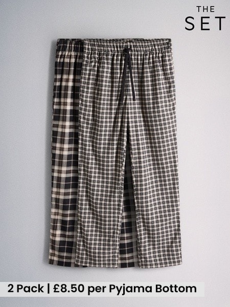 Black/Brown - Regular The Set 2 Pack Fleece Pyjama Bottoms