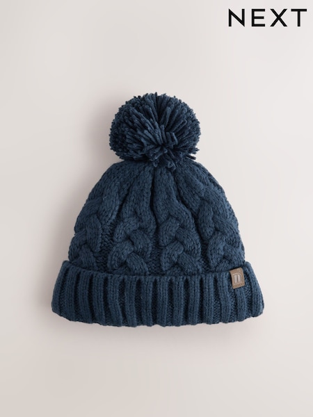 Navy - Cable Knit Pom Hat (1-16yrs)