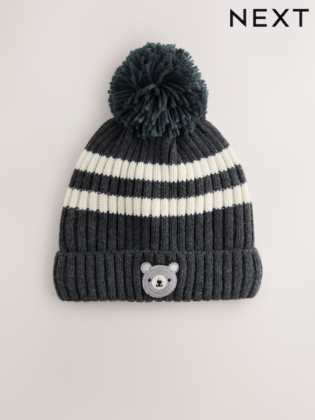 White/Black - Knitted Pom Hat (3mths-10yrs)