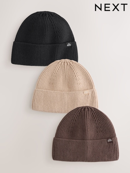 Neutral Browns - Knitted Beanie Hats 3 Pack (1-16yrs)