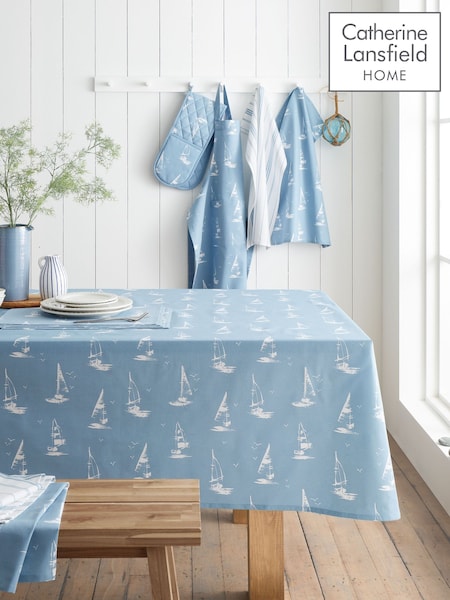 Catherine Lansfield Blue Salcombe Boats Cotton Dining Table Cloth (Y41941) | £23 - £27