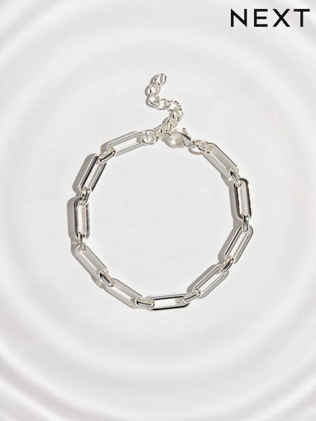Silver Tone - Waterproof Stainless Steel Paperclip Chain Bracelet