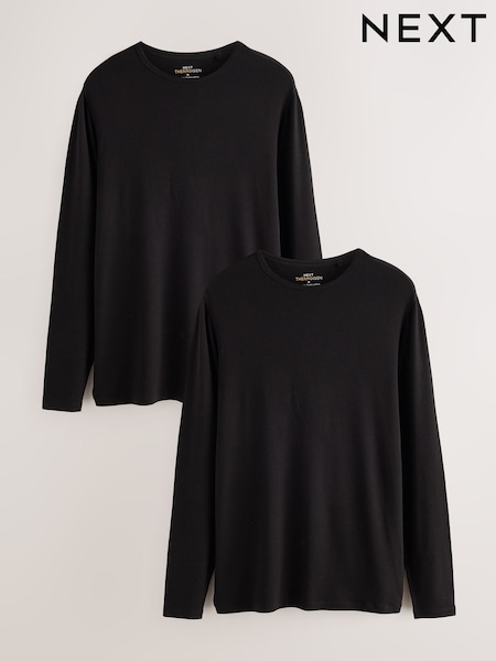 Black - Regular Light Warmth Thermal Long Sleeve Tops 2 Pack