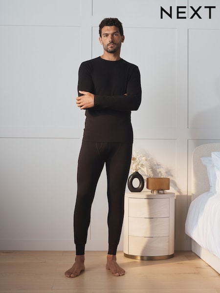 Black - Regular Light Warmth Thermal Long Sleeve Top And Leggings Set
