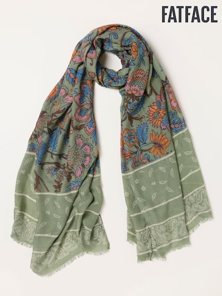 Green - Fatface Paisley Floral Lightweight Scarf