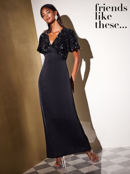 Black - Friends Like These Short Sleeve Sequin Satin Midi Dress