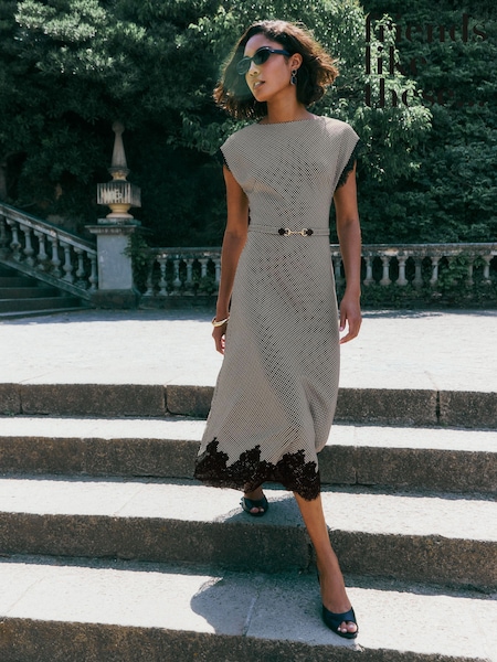 Check - Friends Like These Lace Trim Short Sleeve Midi Dress