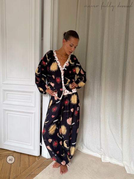 Black Mystic - Never Fully Dressed Viscose Nylon Button-through Pyjamas With Eye Mask Set