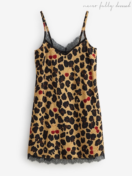 Cherry Leopard - Never Fully Dressed Viscose Nylon Lace Slip Dress