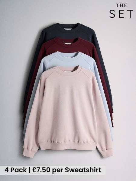 Light Blue/Berry/Light Pink/Navy - The Set 4 Pack Saddle Sleeve Crew Sweatshirts