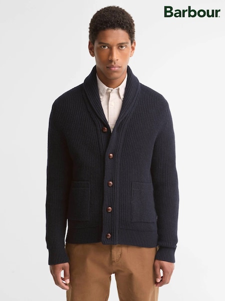 Blue - Regular Barbour® Hartland Knitted Shawl Neck Cardigan