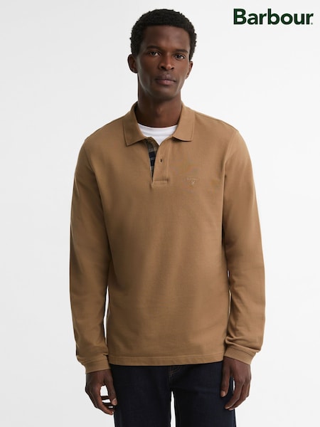 Natural - Regular Barbour® Essential Long Sleeve Sports Polo Shirt