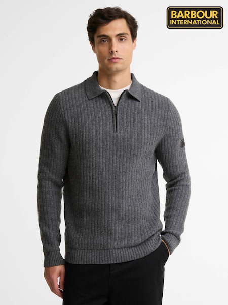 Grey - Regular Barbour International Oxham Half Zip Jumper